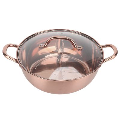Divided Hot Pot Pan, Alvinlite Stainless Steel Mandarin Duck Pot Kitchen Soup Cooking Tool for Home (rose gold)