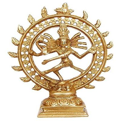 Brass Idol of Dancing God Shiva Natraj Statue with Antique Look,Dimension- 5x1.5x6-inch, 390g, Golden Color