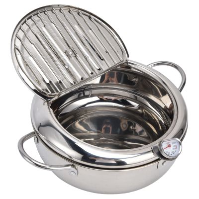 Stainless Steel Deep Fryer Pot, Alvinlite Frying Chicken Pot Deep Fryer Pot with Thermometer for Kitchen (24cm-true color)