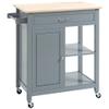 HOMCOM Kitchen Island Cart, Rolling Kitchen Island with Storage Shelf, Solid Wood Top, Drawer, for Dining Room, Gray view 1