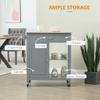 HOMCOM Kitchen Island Cart, Rolling Kitchen Island with Storage Shelf, Solid Wood Top, Drawer, for Dining Room, Gray view 3