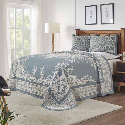 BLUENILEMILLS BNM Cotton Blend Vintage Medallion Bedspread Set - Luxurious Quilt, All-Season Comfort, Machine Washable, Twin, Cerulean Blue
