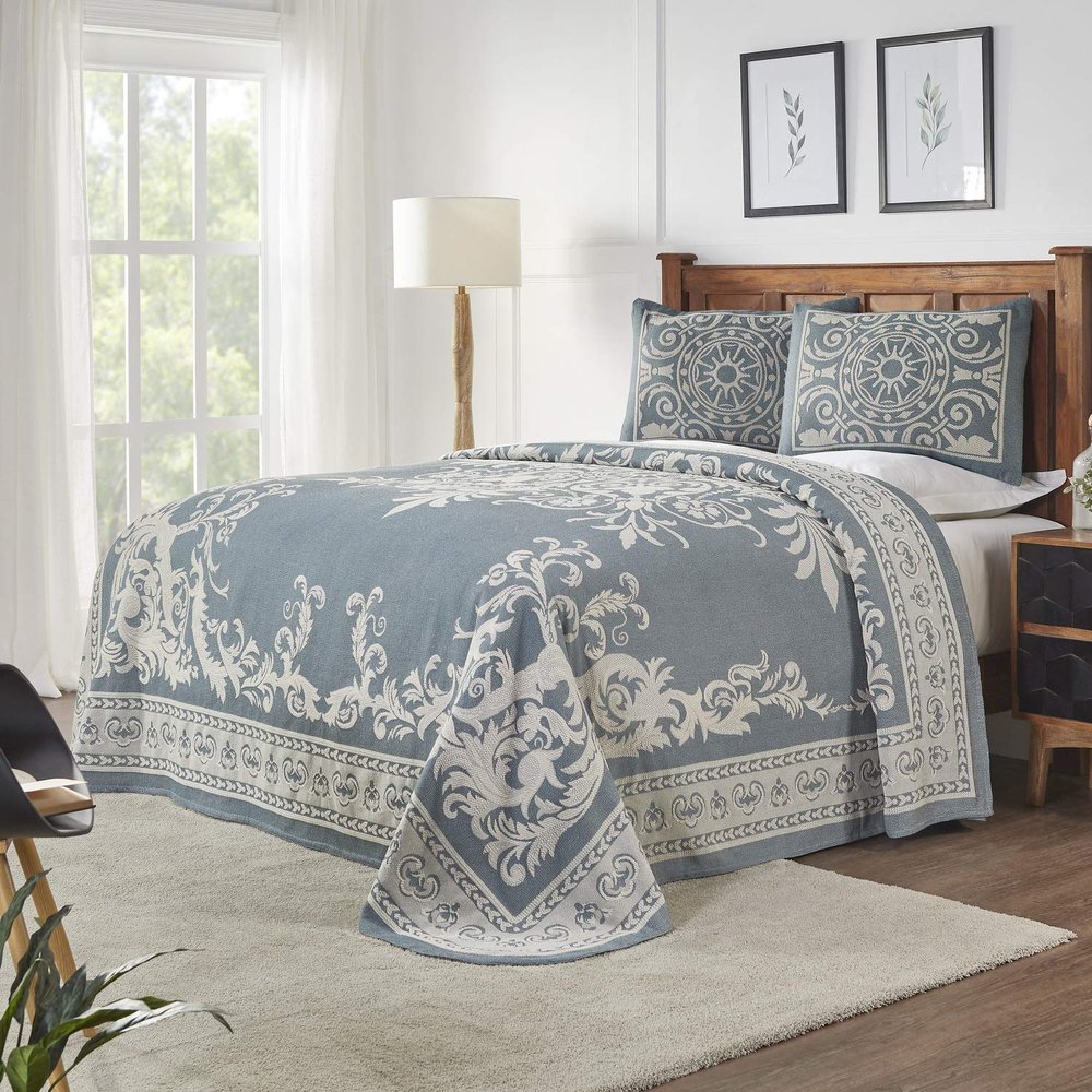 BLUENILEMILLS BNM Cotton Blend Vintage Medallion Bedspread Set - Luxurious Quilt, All-Season Comfort, Machine Washable, Twin, Cerulean Blue
