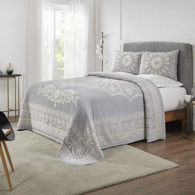 BLUENILEMILLS BNM Cotton Blend Matching Pillow Shams, Light Weight Blanket, Classic Medallion Bedspread Set, Full, Slate Blue