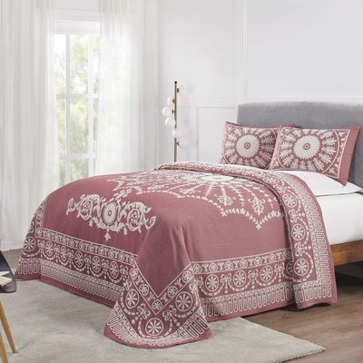 BLUENILEMILLS BNM Cotton Blend Matching Pillow Shams, Light Weight Blanket, Classic Medallion Bedspread Set, Twin, Berry Red