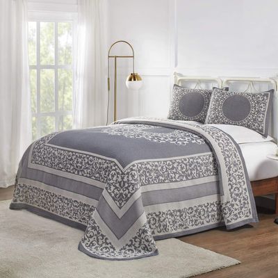 BLUENILEMILLS BNM Cotton Blend Vintage Medallion Bedspread Set - Luxurious Quilt, All-Season Comfort, Machine Washable, Twin, Denim Blue