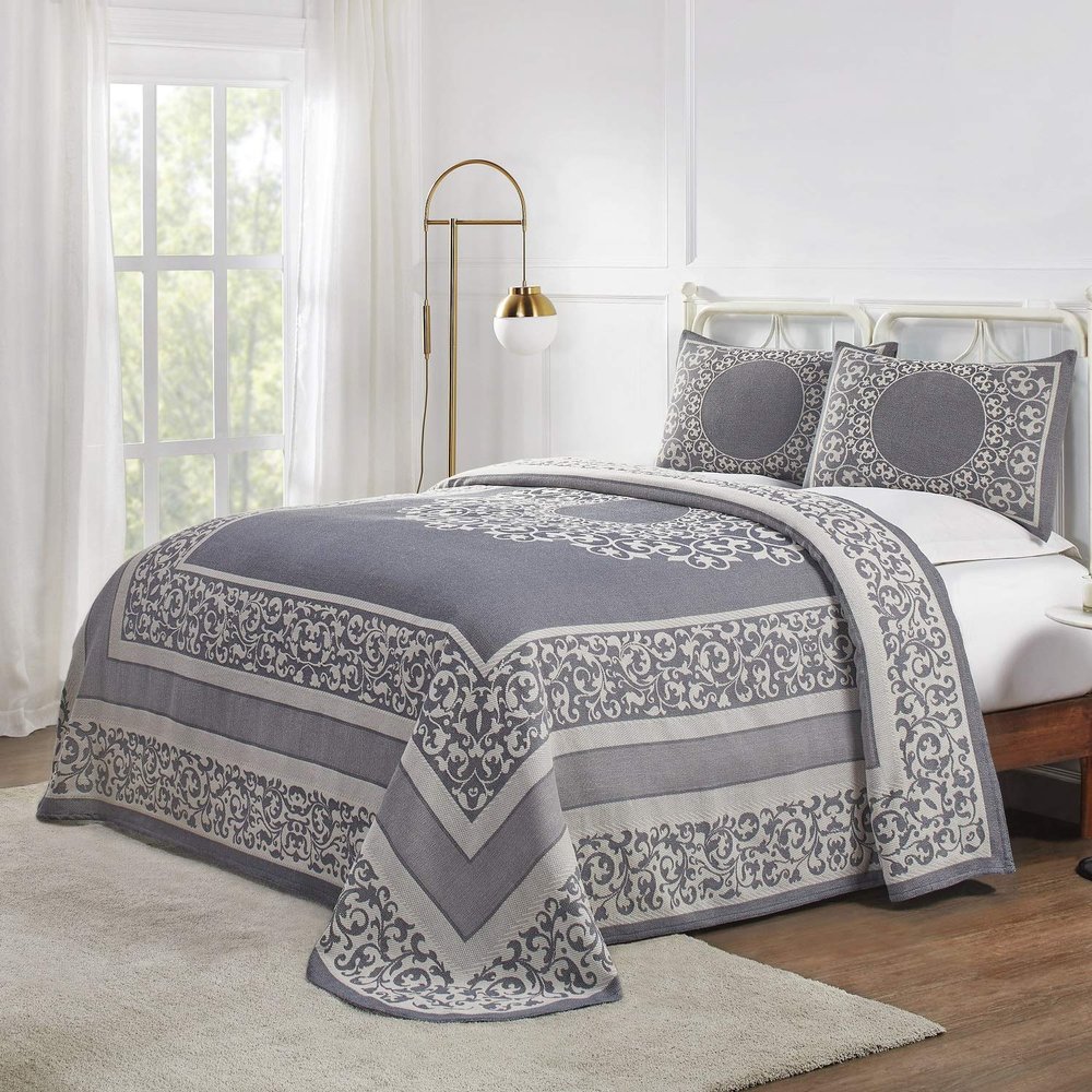 BLUENILEMILLS BNM Cotton Blend Vintage Medallion Bedspread Set - Luxurious Quilt, All-Season Comfort, Machine Washable, Twin, Denim Blue