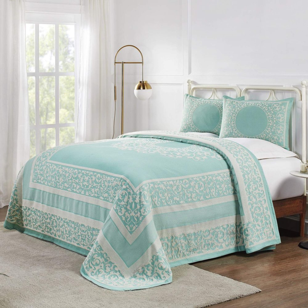 BLUENILEMILLS BNM Cotton Blend Vintage Medallion Bedspread Set - Luxurious Quilt, All-Season Comfort, Machine Washable, Twin, Turquoise