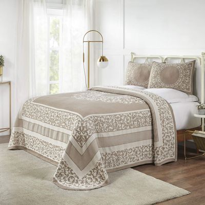 BLUENILEMILLS BNM Cotton Blend Vintage Medallion Bedspread Set - Luxurious Quilt, All-Season Comfort, Machine Washable, Full, Taupe
