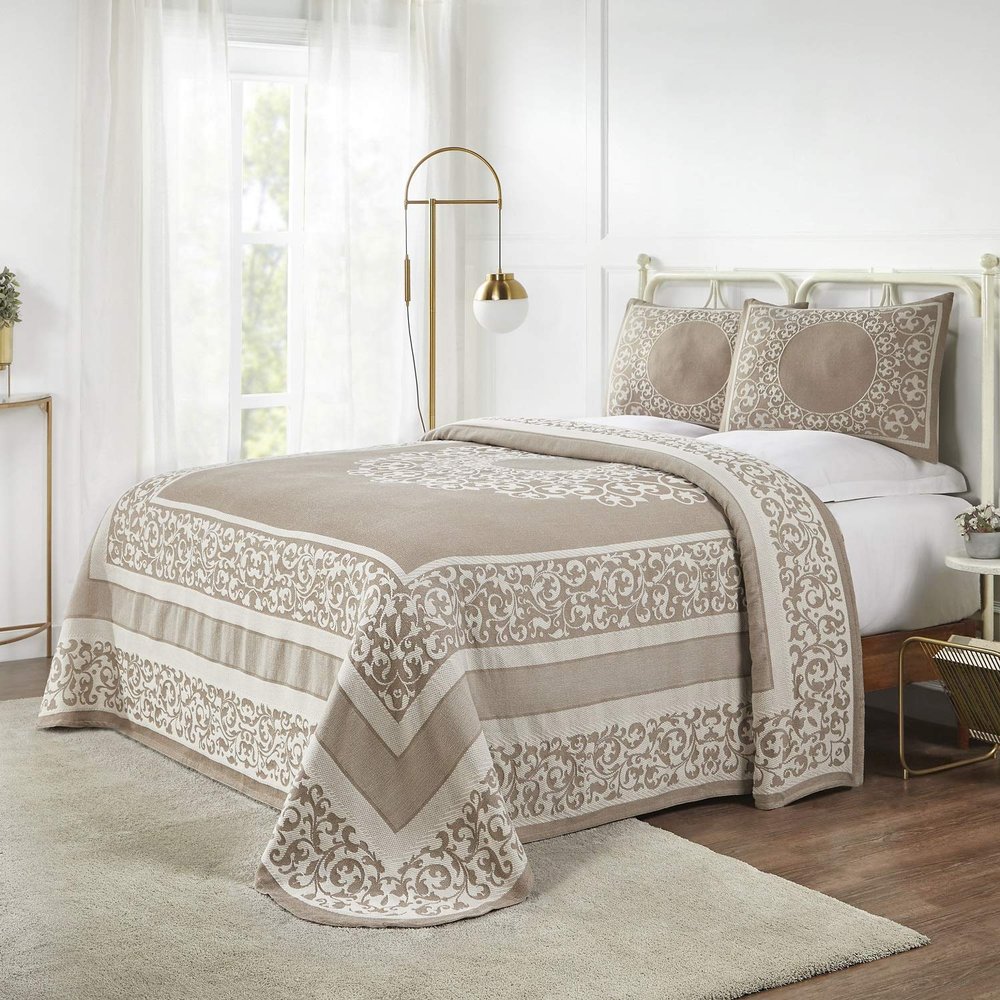 BLUENILEMILLS BNM Cotton Blend Vintage Medallion Bedspread Set - Luxurious Quilt, All-Season Comfort, Machine Washable, Full, Taupe