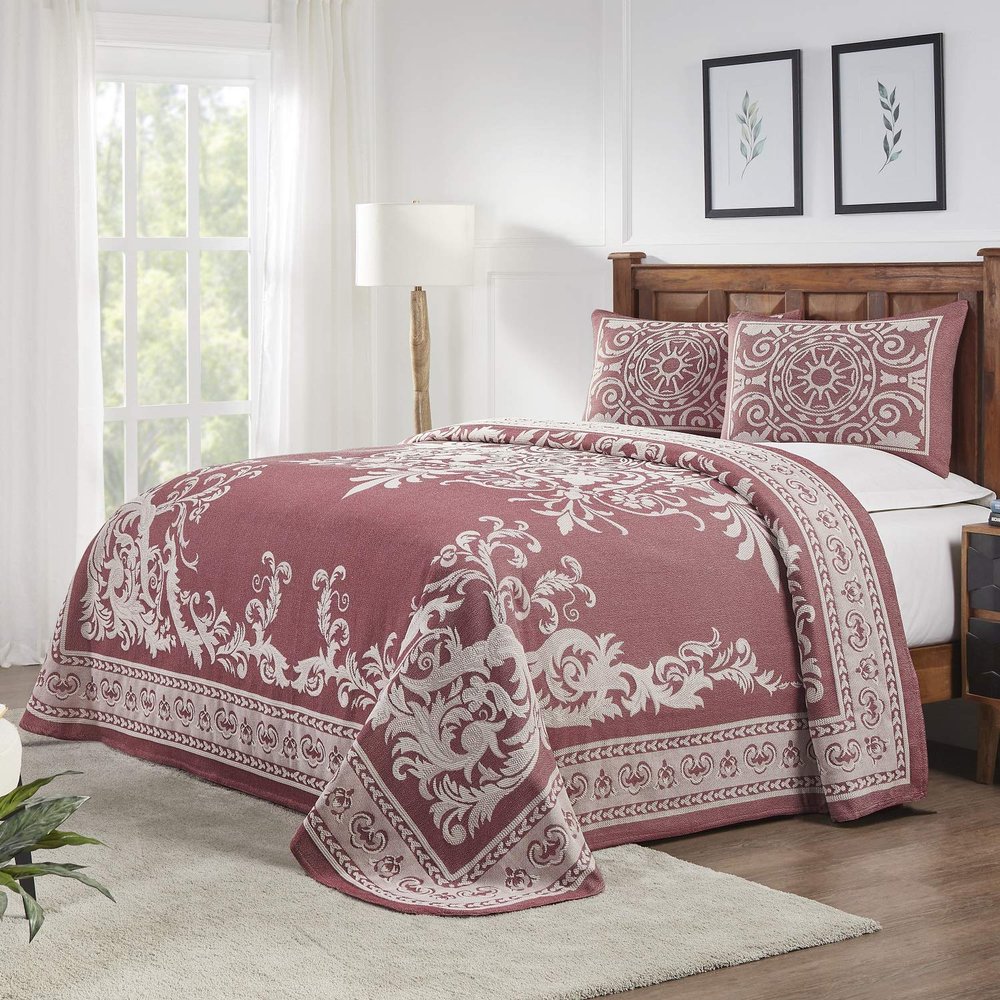 BLUENILEMILLS BNM Cotton Blend Vintage Medallion Bedspread Set - Luxurious Quilt, All-Season Comfort, Machine Washable, Queen, Berry Red