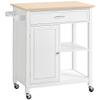 HOMCOM Kitchen Island Cart, Rolling Kitchen Island with Storage Shelf, Solid Wood Top, Drawer, for Dining Room, White view 1