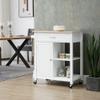 HOMCOM Kitchen Island Cart, Rolling Kitchen Island with Storage Shelf, Solid Wood Top, Drawer, for Dining Room, White view 2