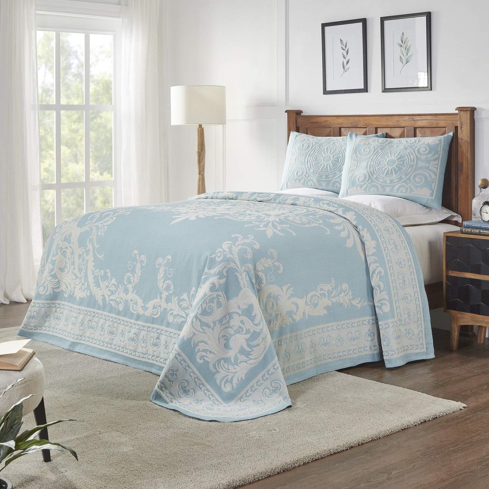 BLUENILEMILLS BNM Cotton Blend Vintage Medallion Bedspread Set - Luxurious Quilt, All-Season Comfort, Machine Washable, Twin, Aqua