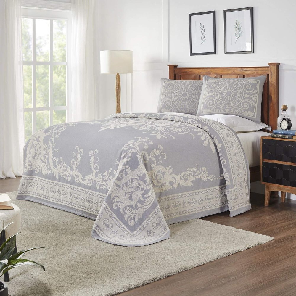 BLUENILEMILLS BNM Cotton Blend Vintage Medallion Bedspread Set - Luxurious Quilt, All-Season Comfort, Machine Washable, Twin, Slate Blue