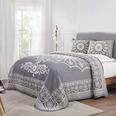 BLUENILEMILLS BNM Cotton Blend, Matching Pillow Shams, Light Weight Blanket, Classic Medallion Bedspread Set, Twin, Denim Blue