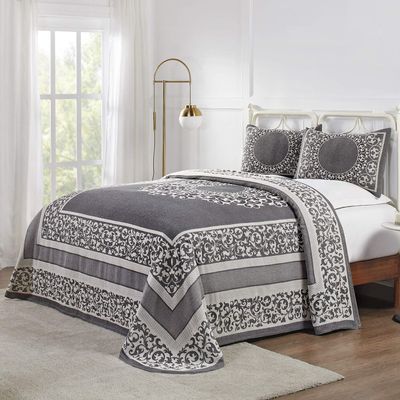 BLUENILEMILLS BNM Cotton Blend Vintage Medallion Bedspread Set - Luxurious Quilt, All-Season Comfort, Machine Washable, Queen, Charcoal