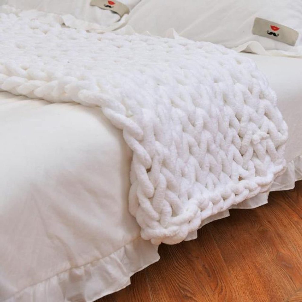 BAILR Chunky Knit Blanket Chenille Throw 4759inch, Machine Washable Crochet Blanket, for Home Bed, Sofa & Dorm (D 120150cm)