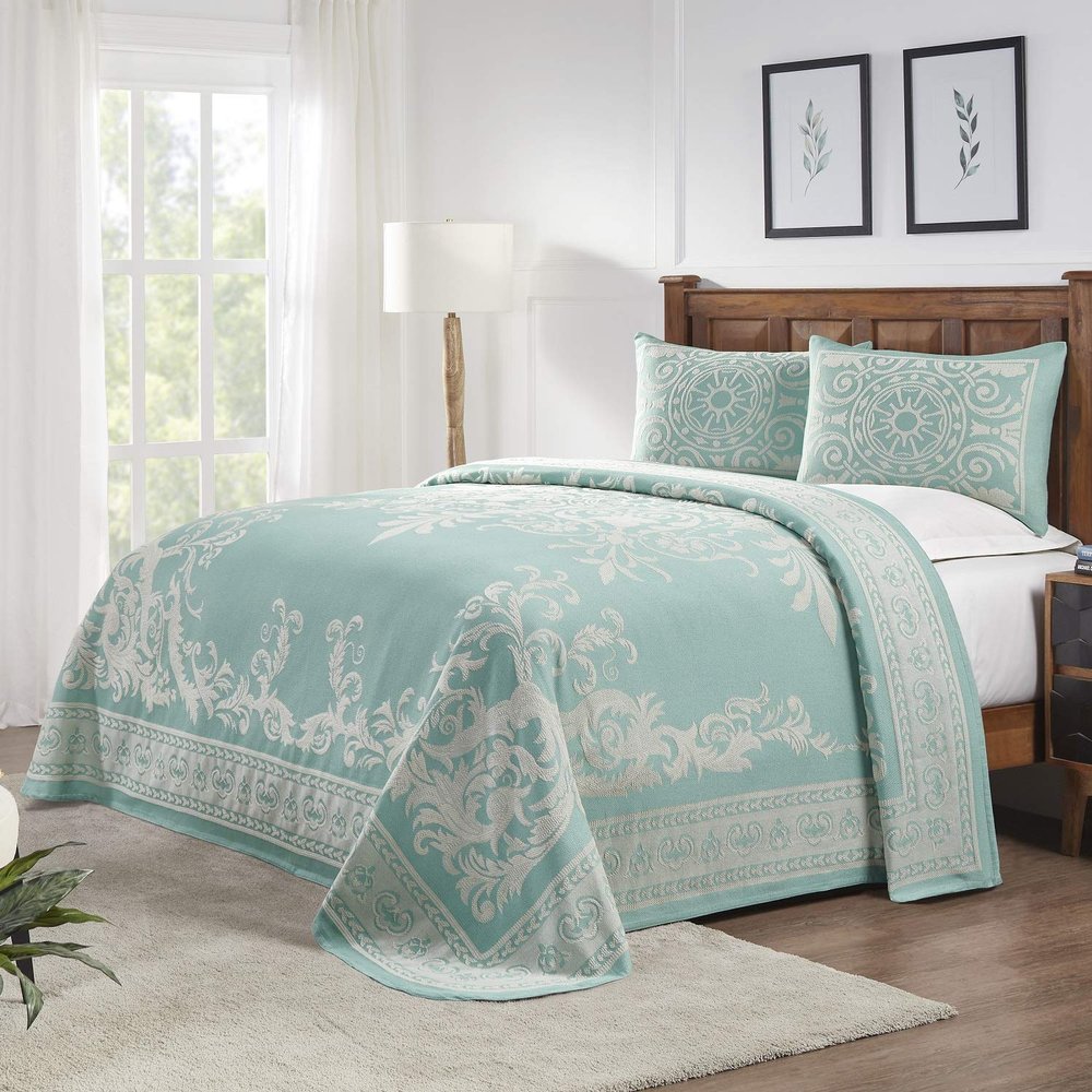 BLUENILEMILLS BNM Cotton Blend Vintage Medallion Bedspread Set - Luxurious Quilt, All-Season Comfort, Machine Washable, Full, Turquoise