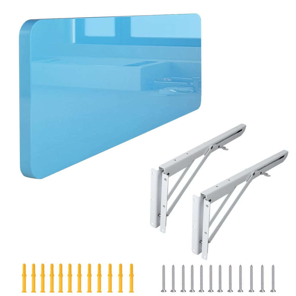 LIGUOYI Wall Mounted Folding Table 20" to 47" Home Office Table Computer Desk Black, Yellow, Blue, White Study Table Wall Mounted Floating Wooden Table 132lbs Weight Capacity, Space Saving