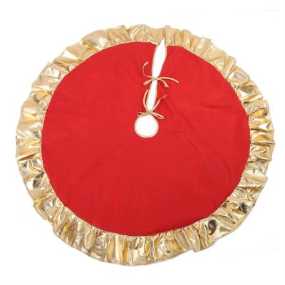 ZHENYANG CAREG Atceawit N 1pc 90cm Red Christmas Tree Skirt with Golden Ruffle Edge New Year Decorations Xmas Decoration (Color : Red Gold, Tree Skirt Diameter : 90cm)