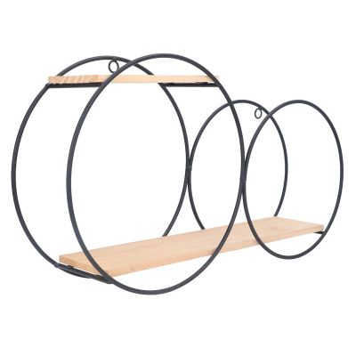 Circle Wall Shelf, Circle Metal Wood Wall Shelves Black Firmly Welded Iron Log for Office for Living Room for Tea House