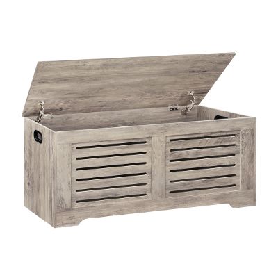 DINZI LVJ Storage Chest, Flip-Top Wooden Toy Box with 2 Safety Hinges, Retro Entryway Shoe Storage Bench, Sturdy Large Storage Trunk for Living Room, Bedroom, Easy Assembly, Greige