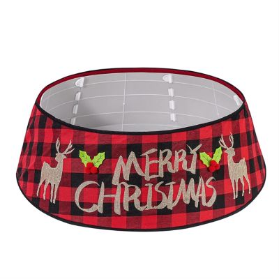 ZHENYANG CAREG Merry Christmas Tree Skirt Ground Around Black Red Grid Ornament Holiday Decor 77UD