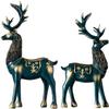 2pcs Deer Figurines Animal Deer Statue Abstract Lucky Deer Ornament for Christmas TV Stand Bookshelf Decor - Green view 2