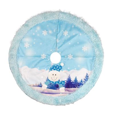 CAREG Christmas Tree Skirt with Lights Luminous White and Blue Tree Mat with Snowman and Snowflakes Pattern Compatible with Christmas Decoration (Color : B)