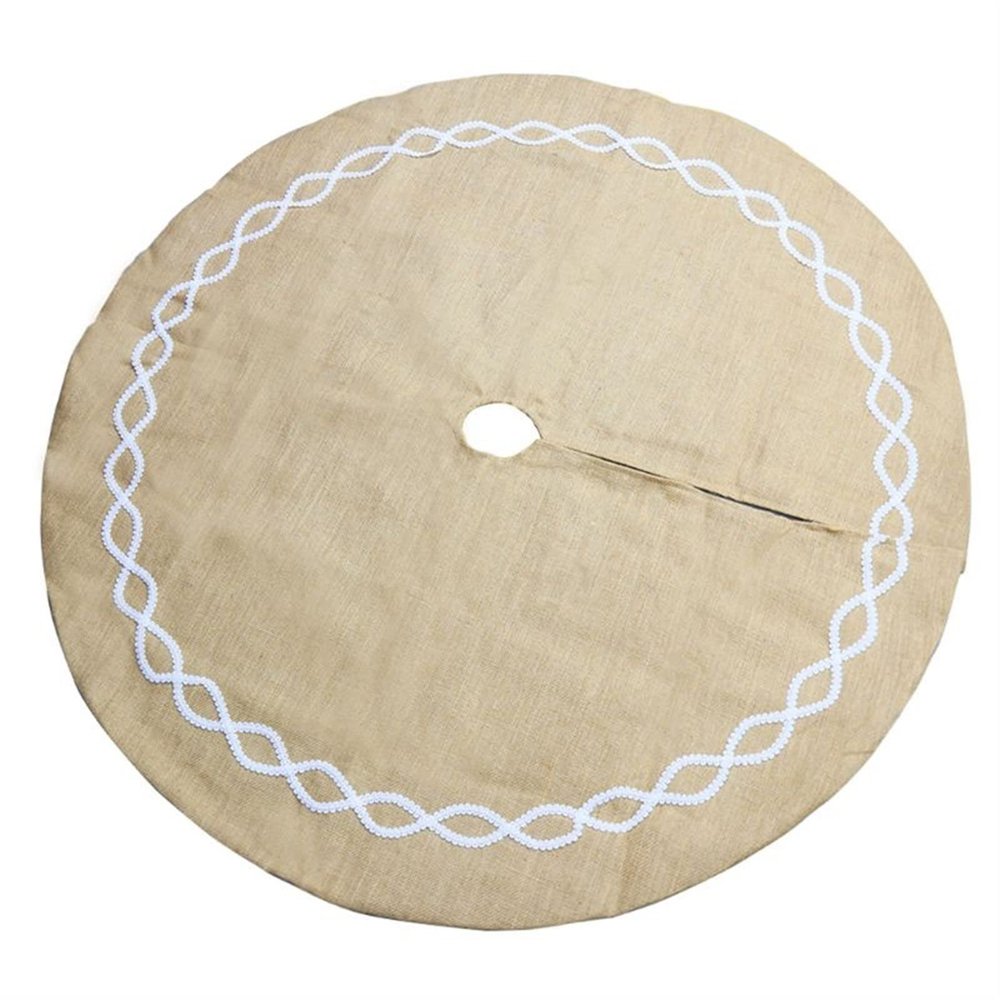 ZHENYANG CAREG 48 Inch Jute Linen Christmas Tree Skirt Base Floor Mat Cover Ornament Compatible with Xmas