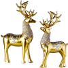2pcs Deer Figurines - Animal Statue Abstract Lucky Deer Ornament for Christmas TV Stand Bookshelf Decor - Gold view 1