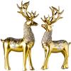 2pcs Deer Figurines - Animal Statue Abstract Lucky Deer Ornament for Christmas TV Stand Bookshelf Decor - Gold view 2