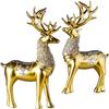 2pcs Deer Figurines - Animal Statue Abstract Lucky Deer Ornament for Christmas TV Stand Bookshelf Decor - Gold view 3