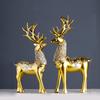 2pcs Deer Figurines - Animal Statue Abstract Lucky Deer Ornament for Christmas TV Stand Bookshelf Decor - Gold view 4