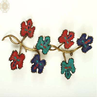 Brass Leaf Design Candle Stand with Inlay Work - Brass - Color 18 Inch