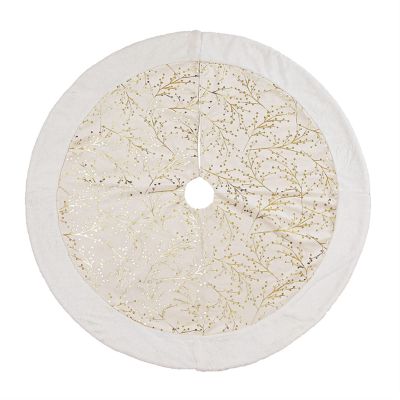 ZHENYANG CAREG Christmas Tree Skirt - 48 Inch Flower Branch Pattern Bronzing Tree Skirt Compatible with Christmas Decoration Indoor Outdoor (Color : As Shown in Color)