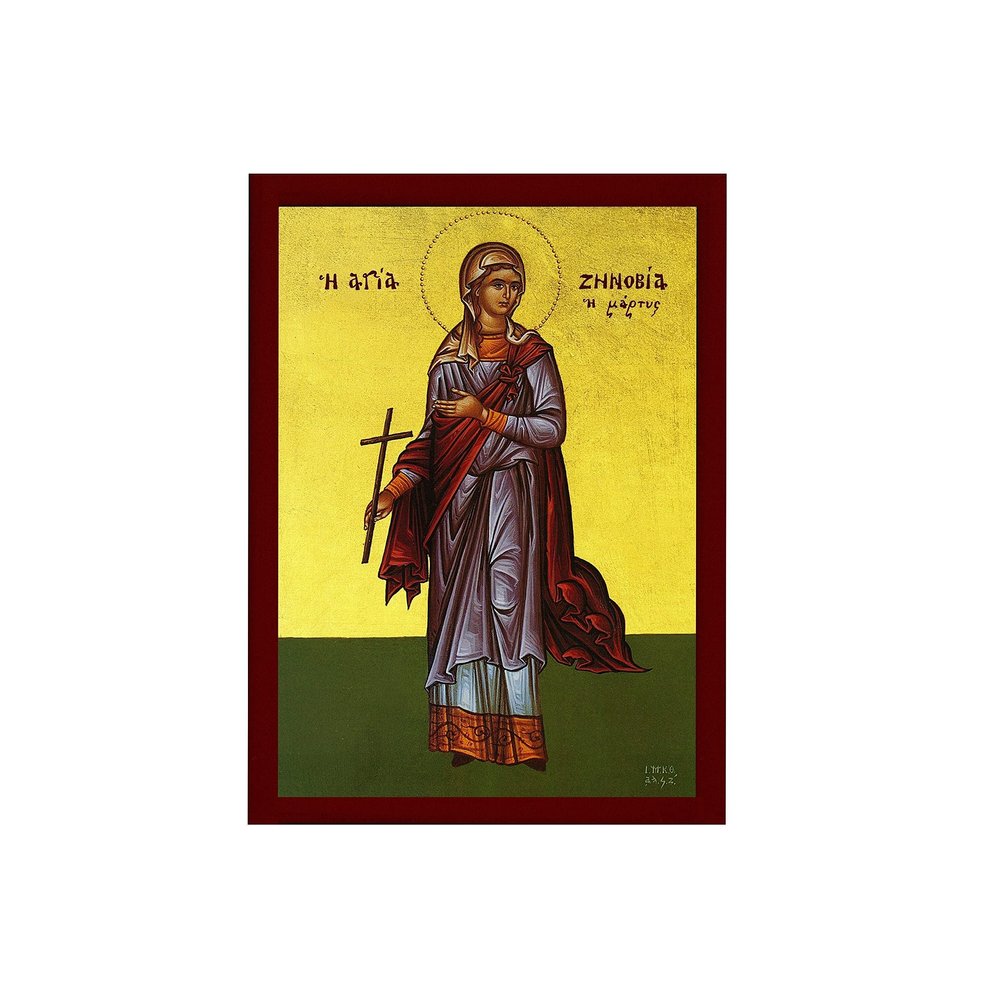 Saint Zenobia icon, Handmade Greek Orthodox icon of St Zinovia, Byzantine Art wall Hanging icon on Wood Plaque, Religious Decor 7x10cm