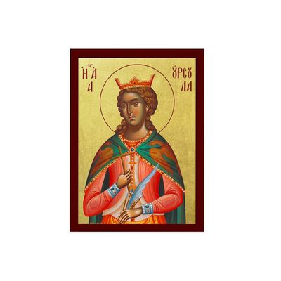 Saint Ursula icon, Handmade Greek Orthodox icon St Ursula, Byzantine Art wall Hanging on Wood Plaque icon, Religious Decor 7x10cm