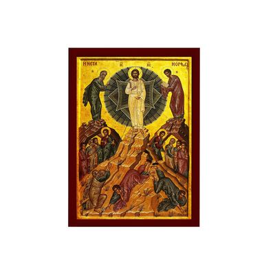 Metamorphosis Jesus Christ icon, Handmade Greek Orthodox icon of the Transfiguration, Byzantine Art wall Hanging Wood Plaque, Religious Gift 7x10cm