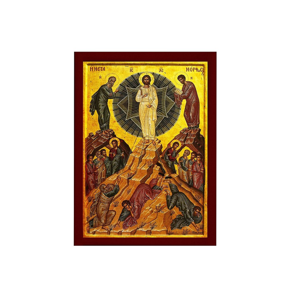 Metamorphosis Jesus Christ icon, Handmade Greek Orthodox icon of the Transfiguration, Byzantine Art wall Hanging Wood Plaque, Religious Gift 7x10cm