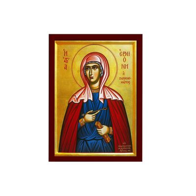 Saint Hermione icon, Handmade Greek Orthodox icon of St Hermione, Byzantine Art wall Hanging icon on Wood Plaque, Religious Decor 7x10cm