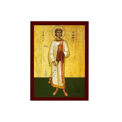 Saint Stephen icon, Handmade Greek Orthodox icon St Stephen the Apostle, Byzantine Art wall Hanging on Wood Plaque icon, Religious Decor 7x10cm