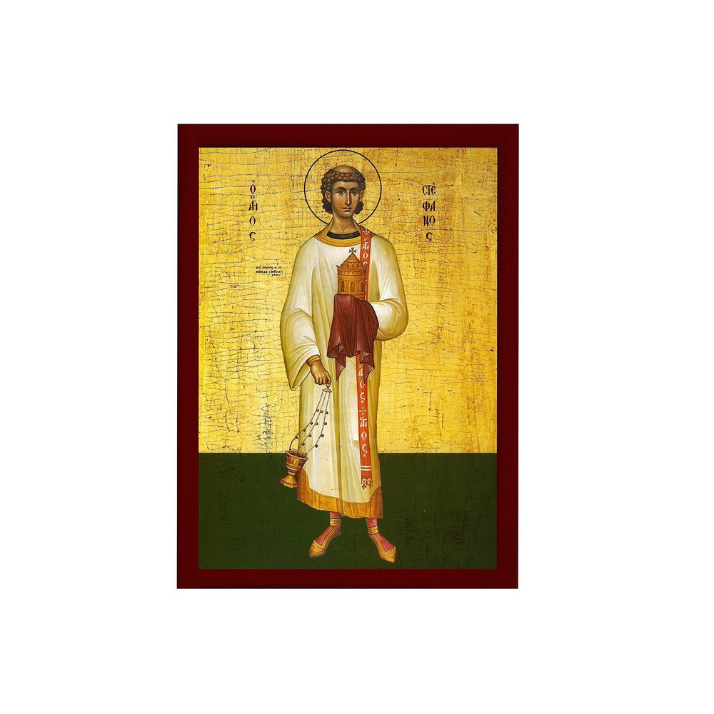 Saint Stephen icon, Handmade Greek Orthodox icon St Stephen the Apostle, Byzantine Art wall Hanging on Wood Plaque icon, Religious Decor 7x10cm