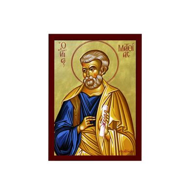 Saint Matthias the Apostle icon, Handmade Greek Orthodox icon of Apostle Matthias, Byzantine Art wall Hanging on Wood Plaque 7x10cm