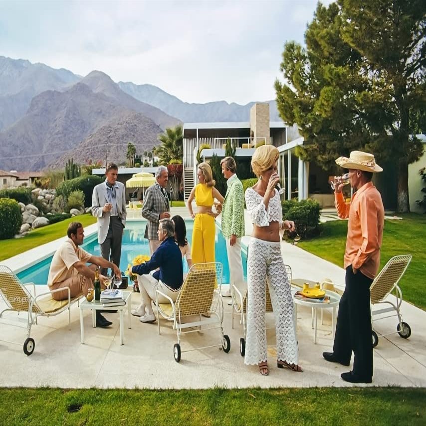 SLIM AARONS Desert House Party | wall art gallery lustre photo, Palm Springs, picture, fine art print (16x24)