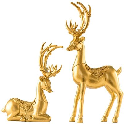 1 Pair Resin Deer Sculpture Deer Figurines Animal Deer Statue Abstract Lucky Deer Ornament for Christmas TV Stand Bookshelf Decor - Gold