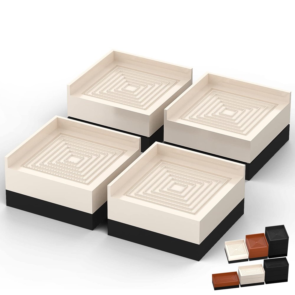 Furniture Risers, Tclouda Bed/Sofa/Desk/Table/Chair Leg/Fridge Lifts to 1.5, 3 and 4 in, Square Adjustable Risers Blocks for Extenders, Heavy Duty Supports Up to 1300 Lbs, 1.5 in-Apricot-Square