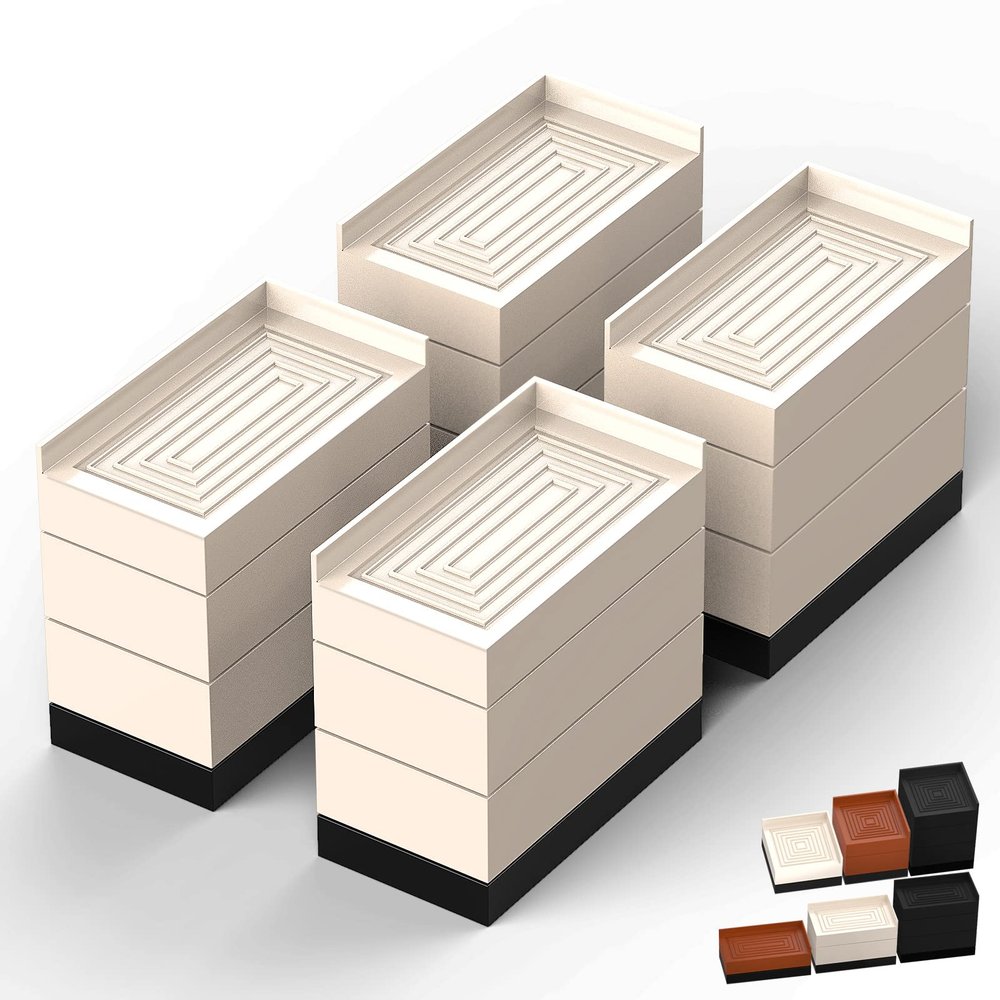 Furniture Risers, Tclouda Bed/Sofa/Desk/Table/Chair Leg/Fridge Lifts to 1.5, 3 and 4 in, Rectangle Adjustable Risers Blocks for Extenders, Heavy Duty Supports Up to 1300 Lbs, 4 in-Apricot-Rectangle