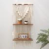 ANROYE 2 Tier Macrame Boho Wall Hanging Shelf, Handmade Bohemian Wooden Woven Plant Floating Shelves Decor, Decorative Chic Organizer for Bathroom Women Bedroom Girl Nursery Storage view 1